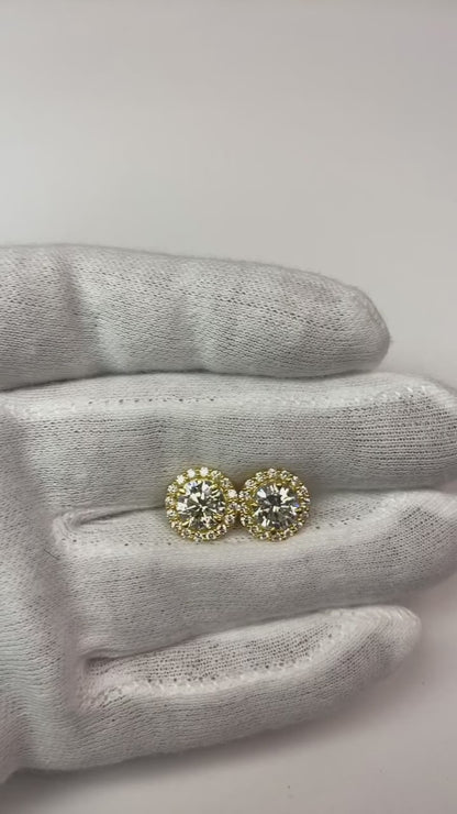 4.60 Carats Sparkling Round Cut Natural Earth Mined Diamond Stud Halo Earrings White Gold