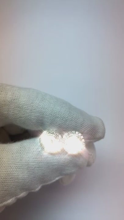 2.72 Carats Round Cut Natural Earth Mined Diamond Halo Lady Stud Earrings Gold White 14K