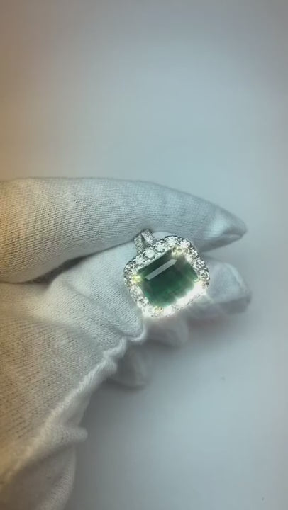 Green Emerald With Natural Earth Mined Diamond Ring