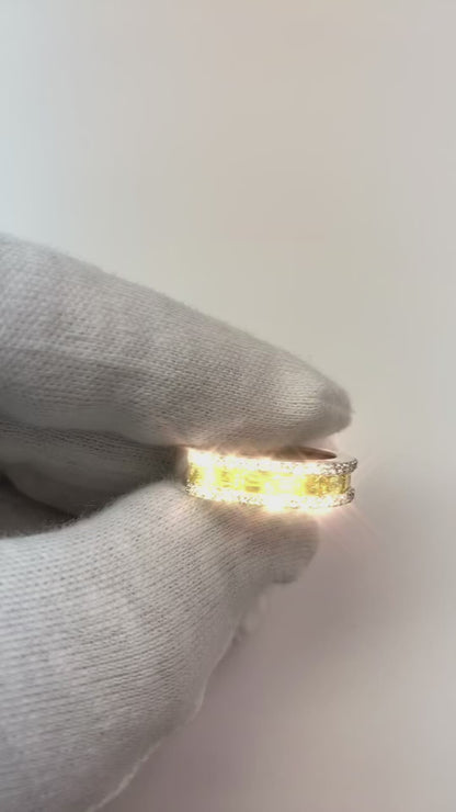 Canary Yellow Diamond Emerald Cut & Round Gold Band 3.25 Carats