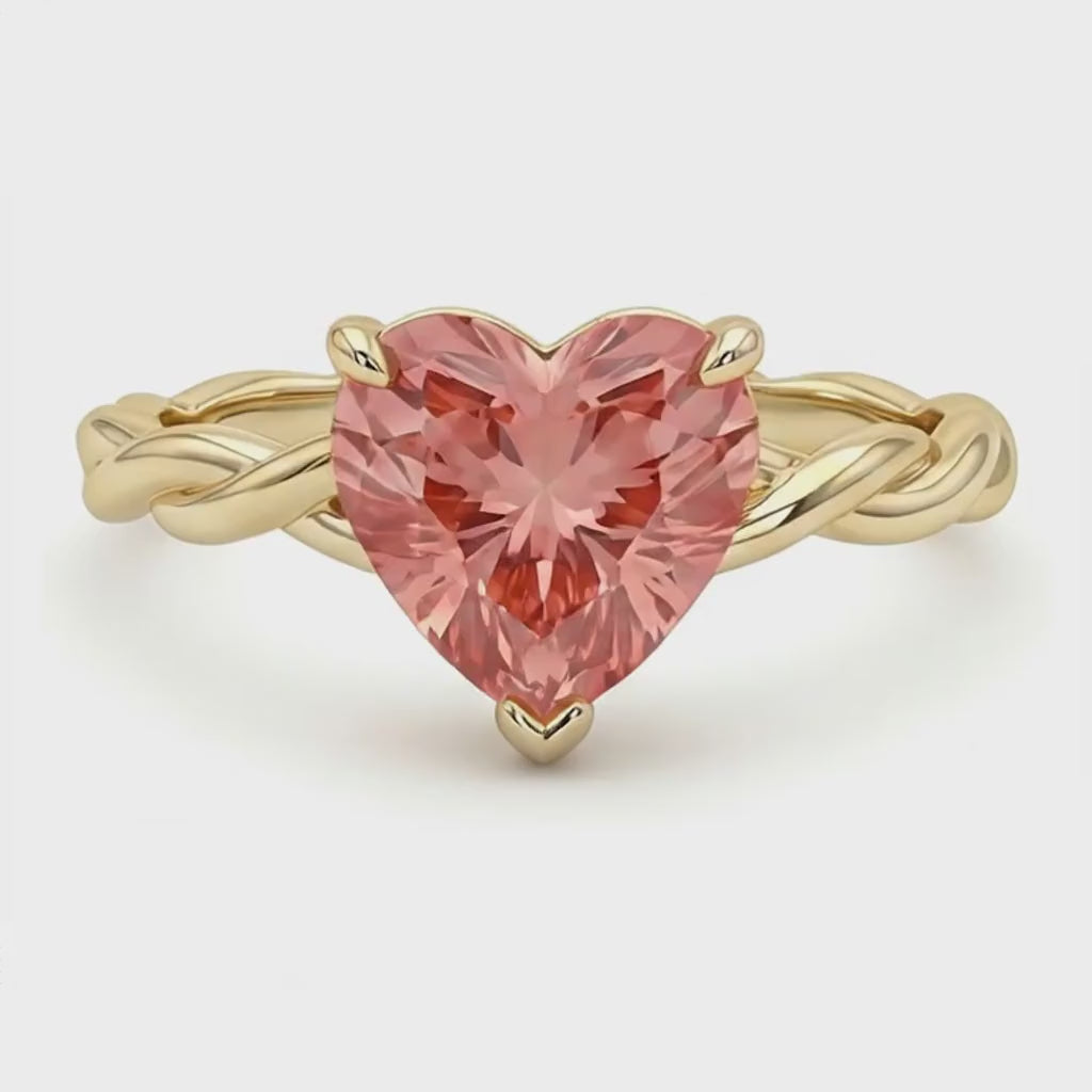 Heart Padparadscha Solitaire Ring Natural 14K Yellow Gold