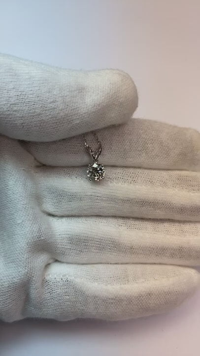 1 Carat Solitaire Round Natural Earth Mined Diamond Necklace Pendant White Gold 14K