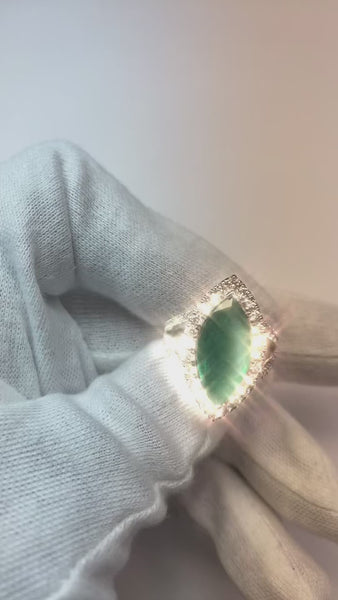 Marquise Cut Green Emerald & Round Diamond 6.50 Carats Anniversary Ring