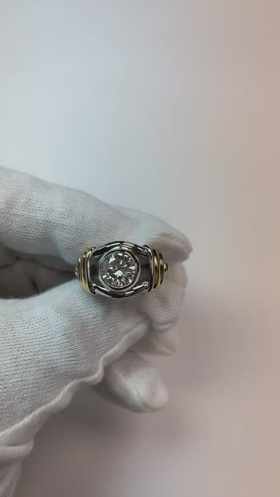 Two Tone Diamond Solitaire Mens Ring Bezel Set 2 Carats