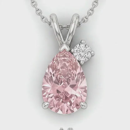 Pink Diamond Necklace 3.15 Carat Pear Accent Bail Pendant