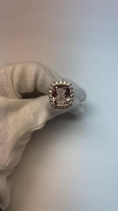 14K Rose Gold Morganite And Natural Earth Mined Diamond 10.25 Ct Ring New