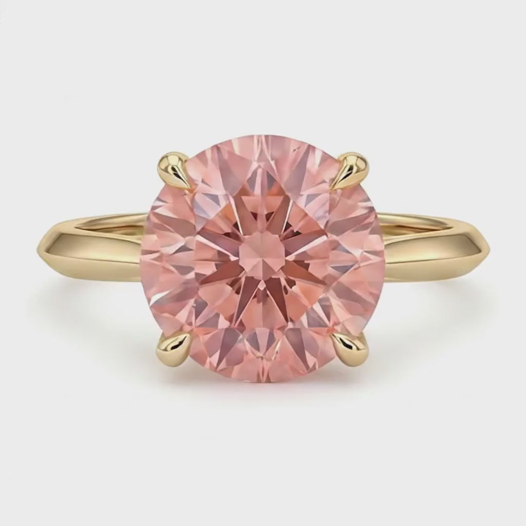 Round Lab Grown Padparadscha Solitaire Ring 14K Yellow Gold