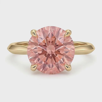 Round Lab Grown Padparadscha Solitaire Ring 14K Yellow Gold