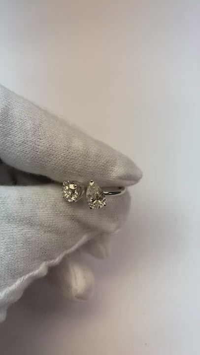 Genuine Toi Et Moi Pear & Round Natural Earth Mined Diamond Two Stone Ring 2 Carats