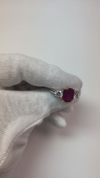 3 Stone Red Ruby And Diamonds 4.50 Carats Ring 14K Gold