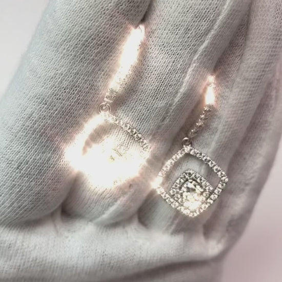 Ladies Halo Diamond Round Old Cut Dangle Earrings