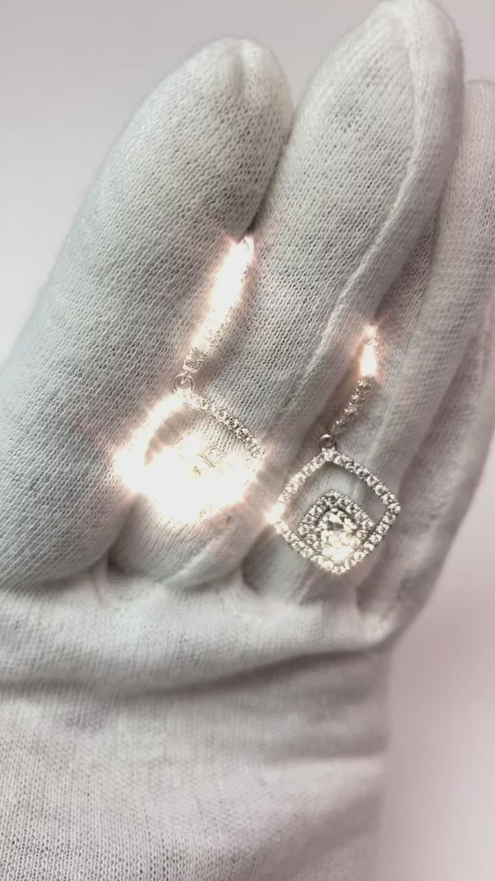 Ladies Halo Diamond Round Old Cut Dangle Earrings