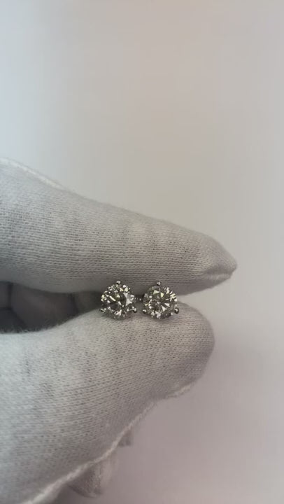Three Prong Stud Earring Round Natural Earth Mined Diamond 2.50 Carats Jewelry