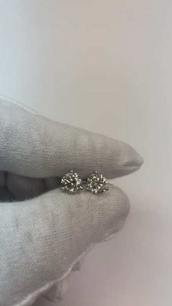 Three Prong Stud Earring Round Diamond 2.50 Carats Jewelry