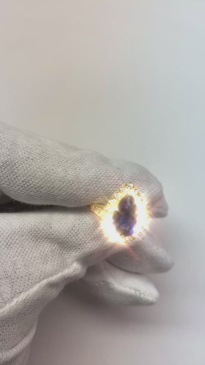 Halo Ring Vintage Style Pear Sri Lankan Sapphire & Natural Earth Mined Diamonds 3.50 Carats