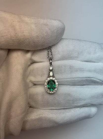 Halo Oval Ceylon Sapphire Pendant Round & Emerald Natural Earth Mined Diamond 2.75 Carats