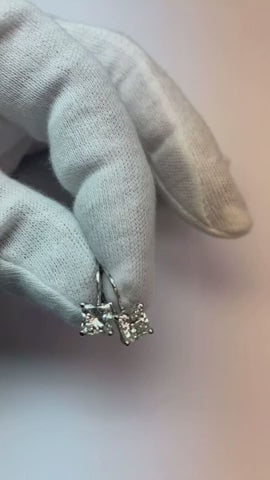 2 Carats F Vs1 Princess Natural Earth Mined Diamond Earrings Leverback Eurowire 14K Gold
