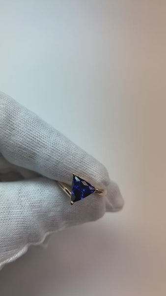 Trillion Solitaire Engagement Ring Deep Blue Sapphire 1 Carat