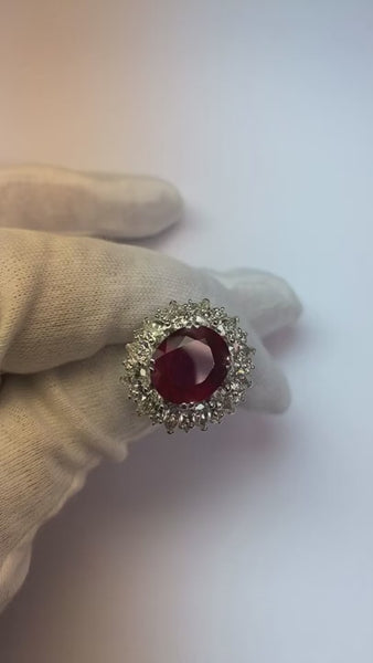 Round And Pear Cut Diamonds With Ruby Ring 17.75 Ct White Gold 14K