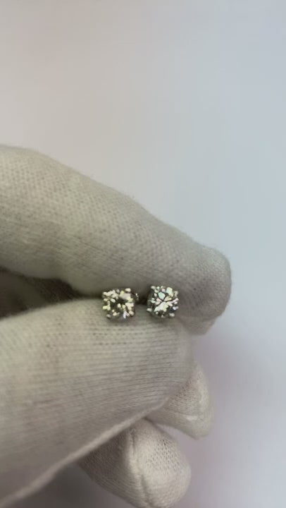 Round Natural Earth Mined Diamond Stud Earring 1 Carat Four Prong White Gold 14K Jewelry