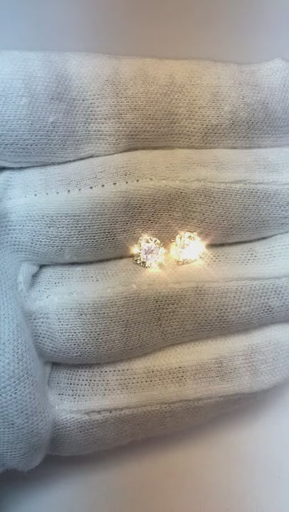 Prong Set 2 Carats Round Natural Earth Mined Diamond Women Stud Earring White Gold 14K