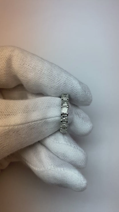 5.25 Carats Princess Natural Earth Mined Diamonds Eternity Band White Gold 14K