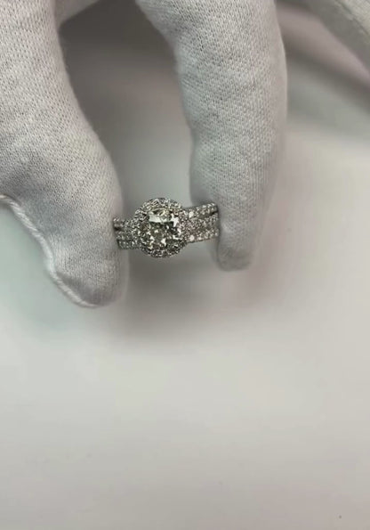 Halo Old Miner Natural Earth Mined Diamond Wedding Ring Set Double Split Shank 5.50 Carats