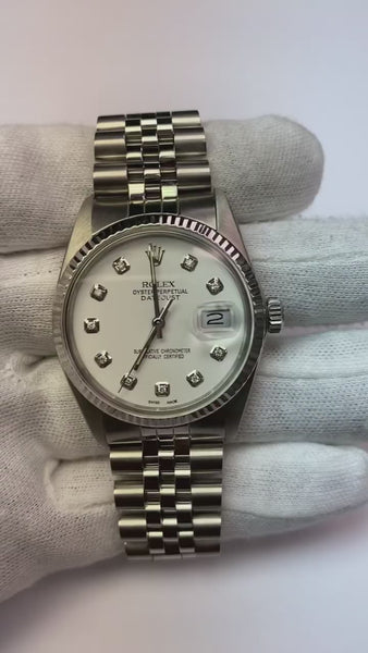 Ss Jubilee Bracelet Diamond Dial Fluted Bezel Rolex Date Just Watch