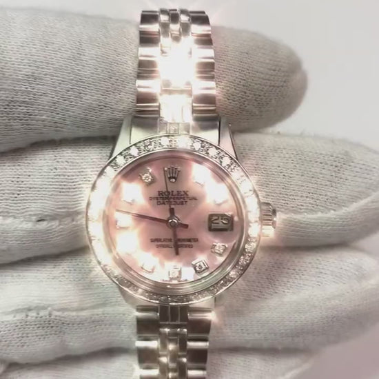 Rolex Datejust Ss Jubilee Bracelet Pink Mop Diamond Dial Ladies Watch