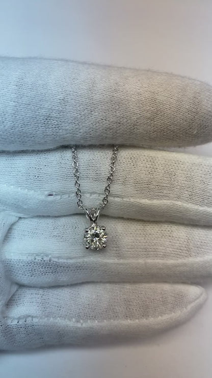 1 Carat Solitaire Round Cut Natural Earth Mined Diamond Pendant White Gold 14K Prong Set
