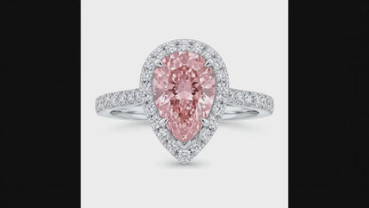 3.5 Carat Pear Pink Lab Grown Diamond and White Diamond Halo Ring 14K White Gold
