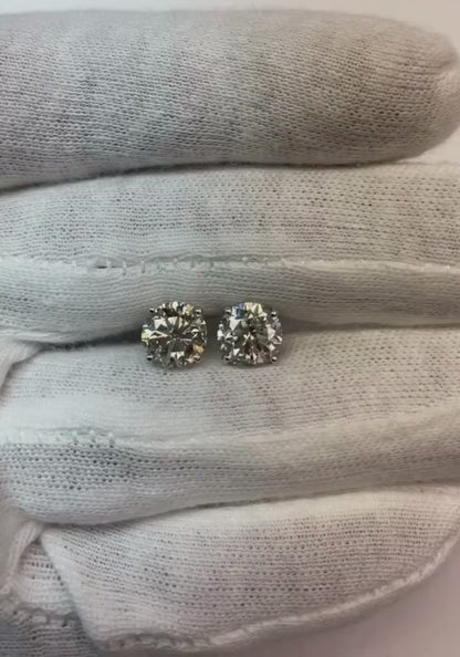 Natural Earth Mined Diamonds Stud Earrings 4 Carats White Gold New