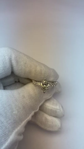 Real  Marquise And Round Diamond Engagement Ring 2.75 Carats White Gold 14K