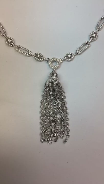 19 Ct Small Round Cut Natural Diamond Diamonds Chandelier Necklace Vvs1