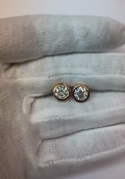 3.50 Carats Bezel Set Diamond Women Studs Earrings 14K White Gold