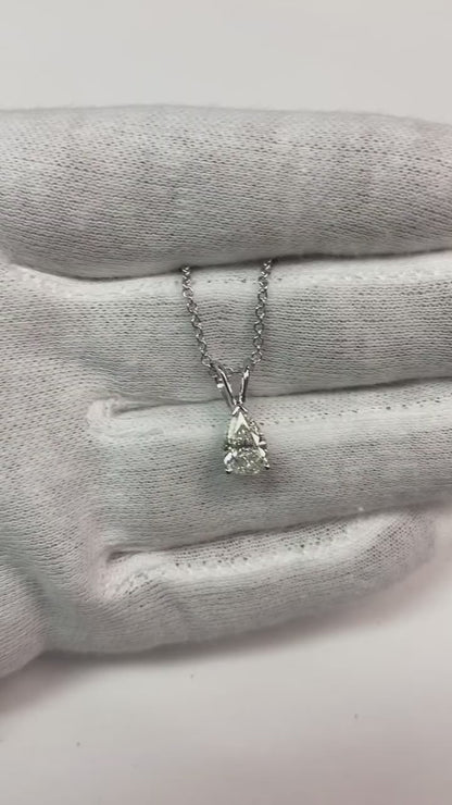 Solitaire Pear Real Natural Earth Mined Diamond Lady Necklace Pendant 1.0 Carat White Gold 14K