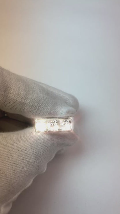 3 Stone Men Engagement Band 2.25 Carats Prong Set White Gold 10K Diamond