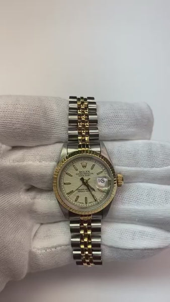 Rolex White Stick Dial Very Fine Ladies Yellow Gold Watch Jubilee