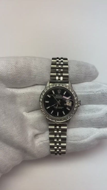 Ss Jubilee Bracelet Black Stick Dial Diamond Bezel Rolex Watch