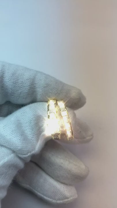 4.50 Carats Natural Earth Mined Diamonds Princess Cut Engagement Ring Set Yellow Gold 14K