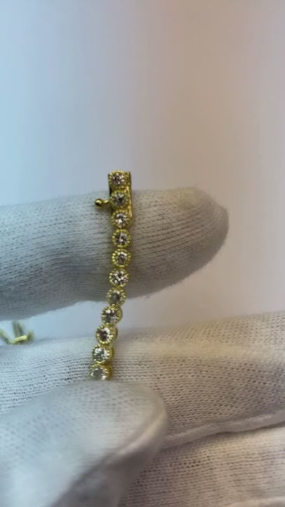5.06 Carats Natural Earth Mined Diamond Milgrain Tennis Bracelet Yellow Gold 14K