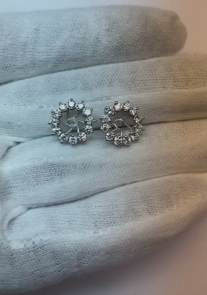 Women 1.26 Ct Round Cut Diamonds Halo Jackets Studs Earring White Gold