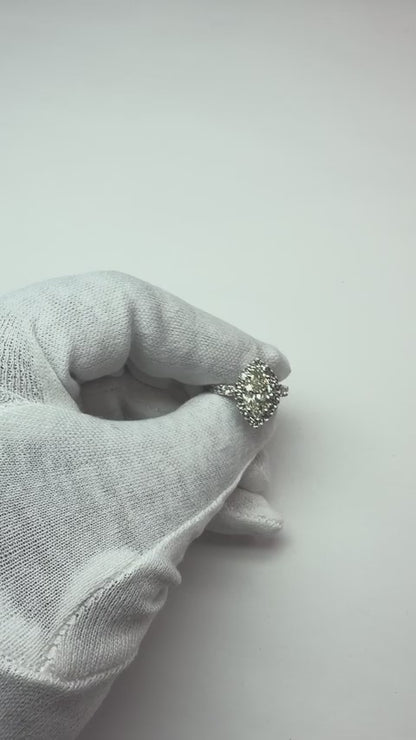 Natural Earth Mined Diamond Ring 7 Carats Marquise Split Shank Halo White Gold Jewelry