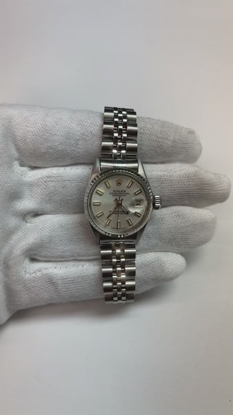 White Luminous Dial Rolex Date Just Ss Watch Fluted Bezel Datejust