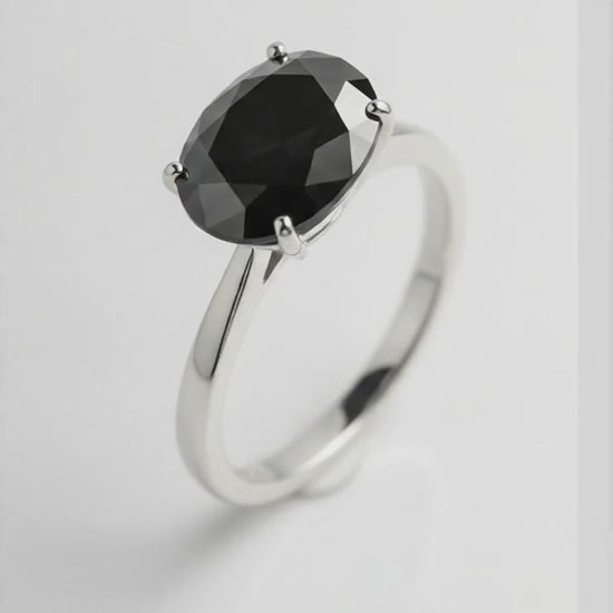 2 Carat Oval Black Diamond Solitaire Ring Natural 14K White Gold