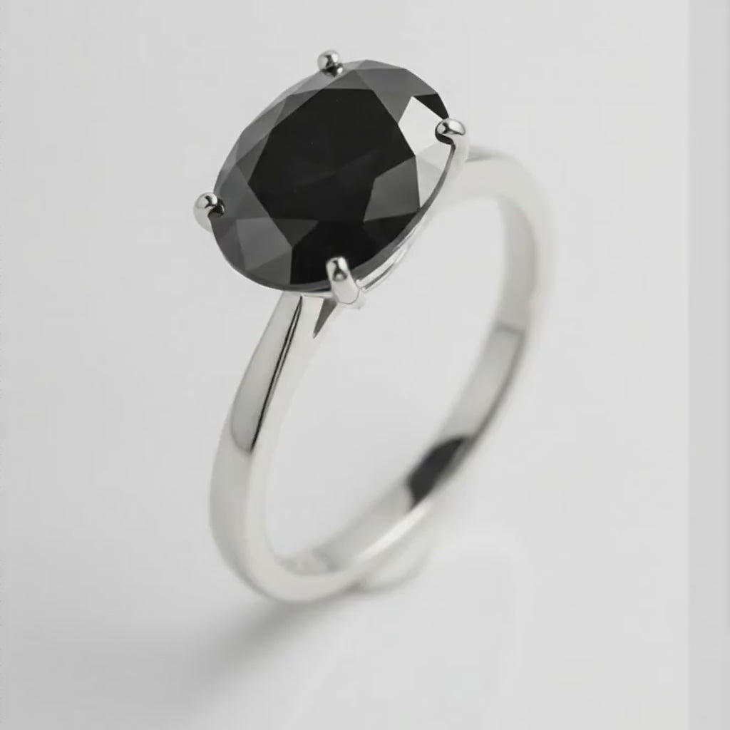 2 Carat Oval Black Diamond Solitaire Ring Natural 14K White Gold