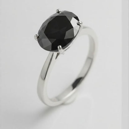 2 Carat Oval Black Diamond Solitaire Ring Natural 14K White Gold
