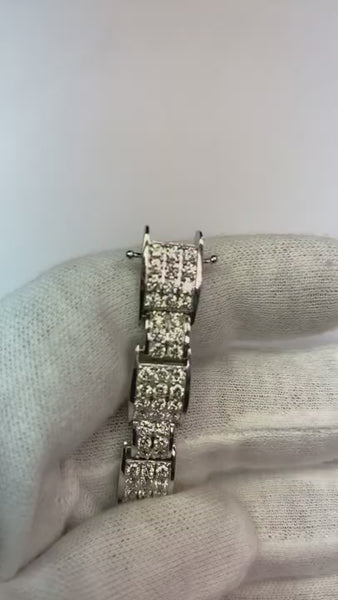 White Gold 14K Brilliant Cut 9.85 Ct Diamonds Men's Link Bracelet