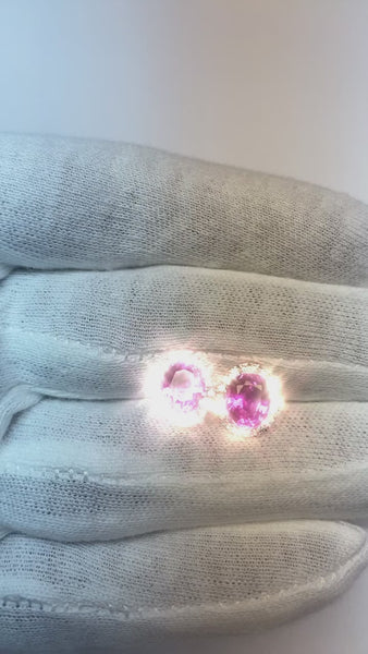 Pink Sapphire Halo Diamond Stud Earrings