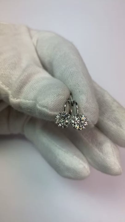 1.50 Carats Old Miner Cut Genuine Natural Earth Mined Diamond Stud Earrings White Gold 14K